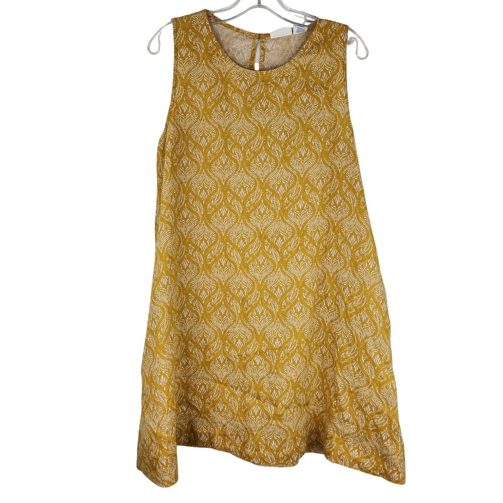 Sigrid Olsen Yellow Bohemian Sleeveless Mini Dress 100% Linen XL Boho